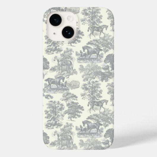 Elegant  Chic Grey White Horse Toile Case-Mate iPhone Case (Achterkant)