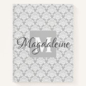 Elegant Chic Grijs & Wit Damast Patroon Spiraal Notitieboek (Voorkant)