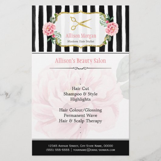 Elegant Chic Hair Stylist Gold Scissors Stripes Flyer (Voorkant)