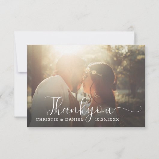 Elegant Chic Hand Lettering Script Weddenfoto Bedankkaart (Voorkant)