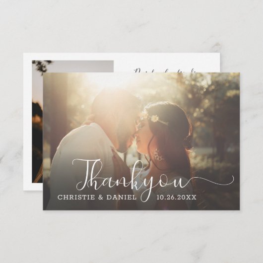 Elegant Chic Hand Lettering Script Weddenfoto Bedankkaart (Voorkant / Achterkant)