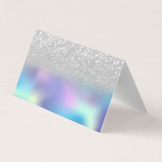 Elegant Chic Holographic Silver Bokeh Hartelijk da Visitekaartje (Achterkant)