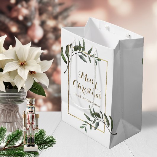 Elegant Chic Kerstmis Gold Foil Greenery Medium Cadeauzakje