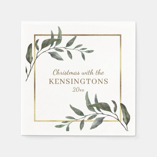 Elegant Chic Kerstmis Gold Foil Greenery Servet (Voorkant)