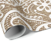 Elegant Chic Lace Decor on Rustic Country Burlap Cadeaupapier (Rol Hoek)