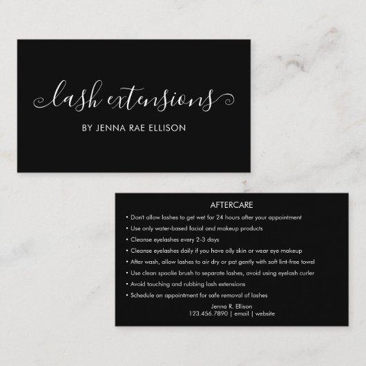 Elegant Chic Lash Aftercare Instruction Card Visitekaartje (Voorkant / Achterkant)