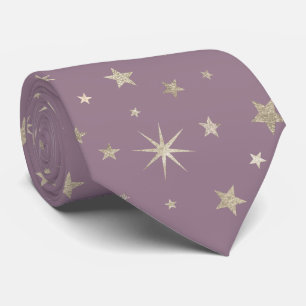 Elegant Chic Lavender Paarse Silver Stars Monogram Stropdas