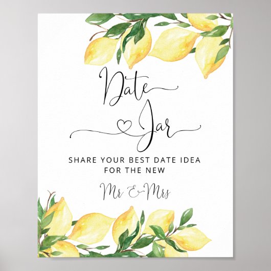 Elegant Chic Lemon Datum Jar Vrijgezellenfeest Pos Poster (Voorkant)