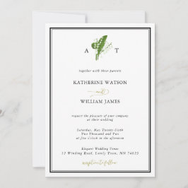 Elegant Chic Lily Valley Crest Black White Wedding Kaart