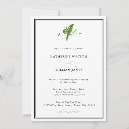 Elegant Chic Lily Valley Crest Black White Wedding Kaart (Voorkant)