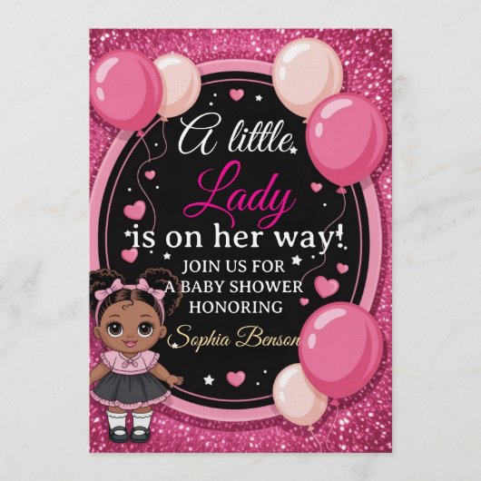 Elegant &Chic "Little Lady" Baby Shower Invitation Kaart (Voorkant)