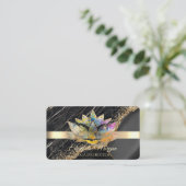 Elegant Chic Lotus Black Marmer Visitekaartje (Staand voorkant)
