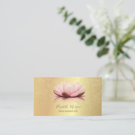 Elegant Chic Lotus Gold Confetti Yoga Instructor Visitekaartje (Staand voorkant)