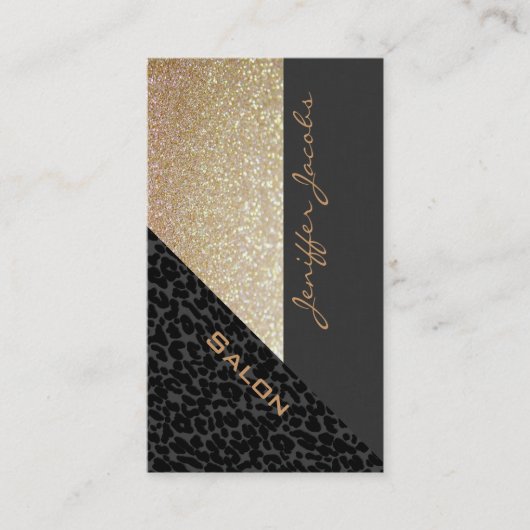 Elegant chic luxe hedendaagse leopard glittery visitekaartje (Voorkant)