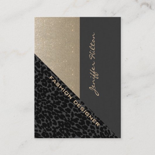 Elegant chic luxe hedendaagse leopard glittery visitekaartje (Voorkant)