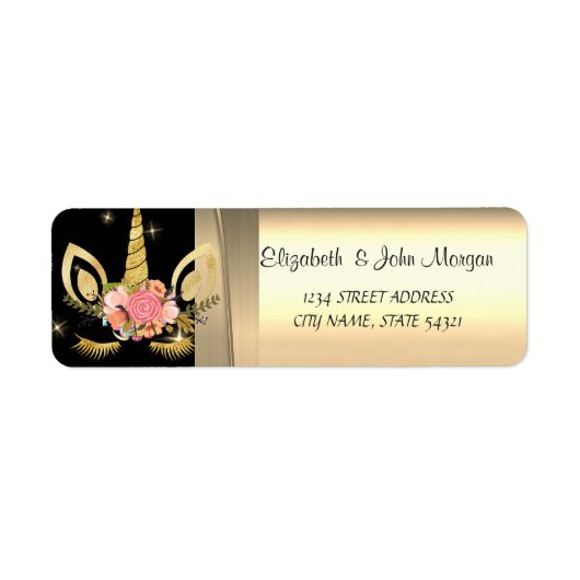 Elegant Chic Luxury, Faux Gold, Black, Unicorn Etiket (Voorkant)