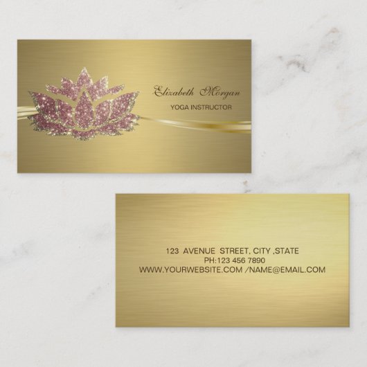 Elegant Chic Luxury Gold Glitter Lotus Visitekaartje (Voorkant / Achterkant)