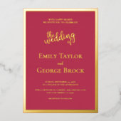Elegant Chic Luxury Magenta Gold Lijst Wedding Folie Uitnodiging (Voorkant)