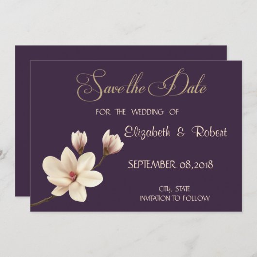 Elegant Chic Magnolia slaat de datum op Save The Date (Voorkant / Achterkant)