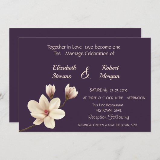 Elegant Chic Magnolia Wedding Invitation Kaart (Voorkant / Achterkant)