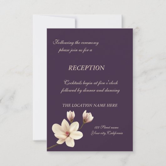 Elegant Chic Magnolia Wedding Reception Kaart (Voorkant)