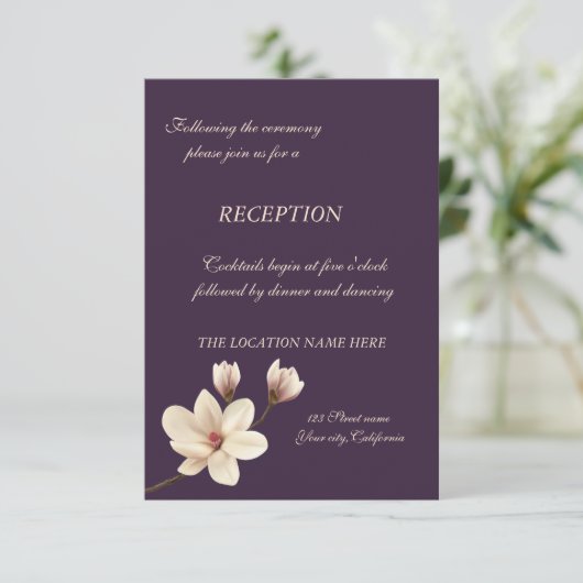 Elegant Chic Magnolia Wedding Reception Kaart (Staand voorkant)