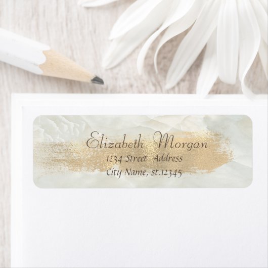 Elegant Chic Marble, Faux Gold Brush Stroke Etiket (Insitu)