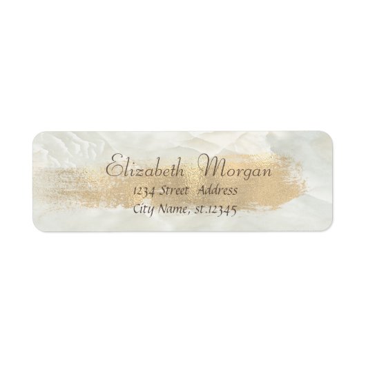 Elegant Chic Marble, Faux Gold Brush Stroke Etiket (Voorkant)