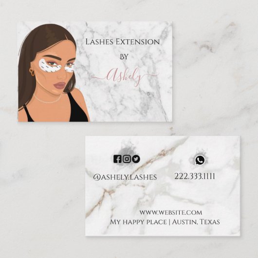 Elegant Chic Marble Lashes Extension Visitekaartje (Voorkant / Achterkant)