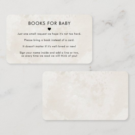 Elegant Chic Marble Simple Books voor Baby shower Informatiekaartje (Voorkant / Achterkant)