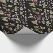 Elegant Chic Meadow Butterfly snijdt zwarte beetel Cadeaupapier (Hoek)