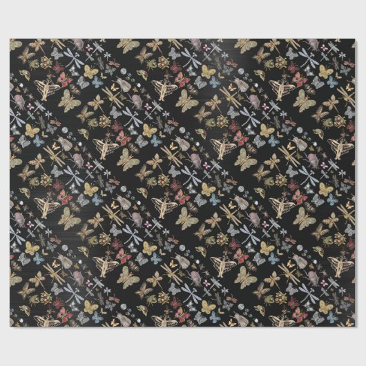 Elegant Chic Meadow Butterfly snijdt zwarte beetel Cadeaupapier (Vlak)