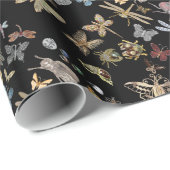 Elegant Chic Meadow Butterfly snijdt zwarte beetel Cadeaupapier (Rol Hoek)