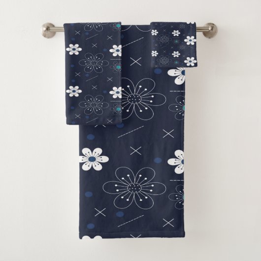 Elegant chic met florale navy back bad handdoek (Insitu)