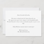 Elegant Chic Minimal Baby Photo Thank You Card Kaart (Achterkant)