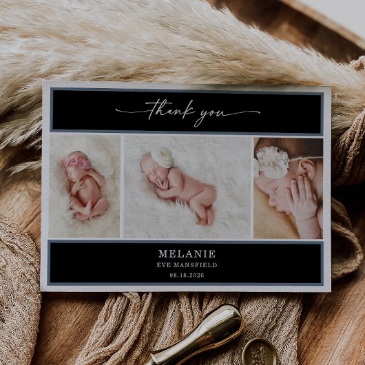 Elegant Chic Minimal Baby Photo Thank You Card Kaart