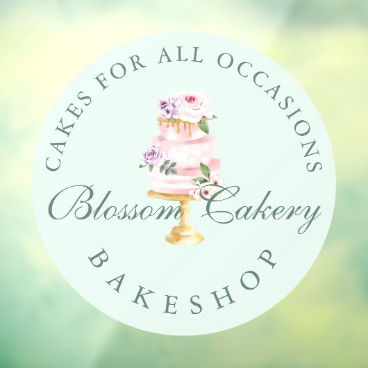 Elegant & Chic Mint Waterverf Floral Cake Bakery Raamsticker (Vel 3)