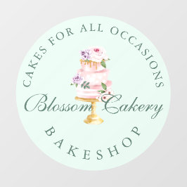 Elegant & Chic Mint Waterverf Floral Cake Bakery Raamsticker