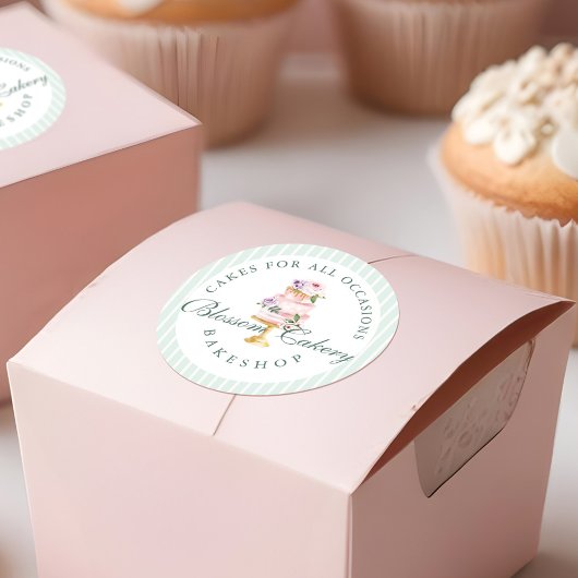 Elegant & Chic Mint Waterverf Floral Cake Bakery Ronde Sticker
