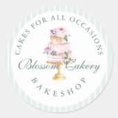 Elegant & Chic Mint Waterverf Floral Cake Bakery Ronde Sticker (Voorkant)