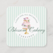 Elegant & Chic Mint Waterverf Floral Cake Bakery Vierkante Visitekaartje (Voorkant)