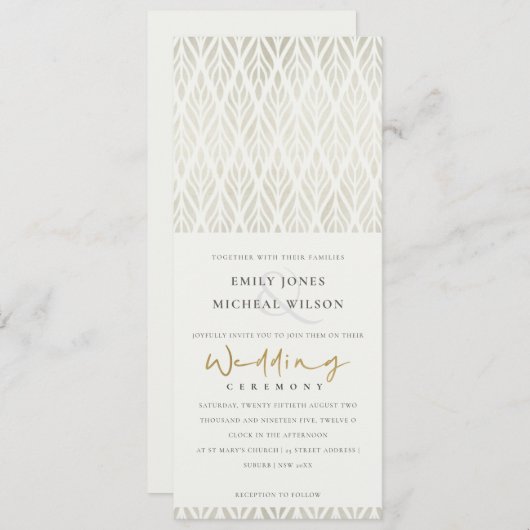 ELEGANT CHIC MODERN ART DECO WHITE SILVER WEDING KAART (Voorkant / Achterkant)