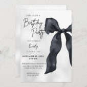 Elegant Chic Modern Black Bow Birthday Invitation Kaart (Voorkant / Achterkant)