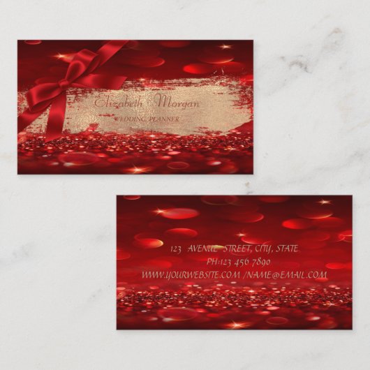 Elegant Chic Modern Bokeh, Brush Strok, Bow Visitekaartje (Voorkant / Achterkant)