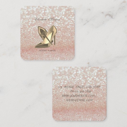 Elegant Chic Modern Glittery Bokeh-High Heels Vierkante Visitekaartje (Voorkant / Achterkant)