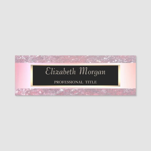 Elegant Chic Modern, Lijst, Stripe, glitter Naamplaatje (Voorkant)