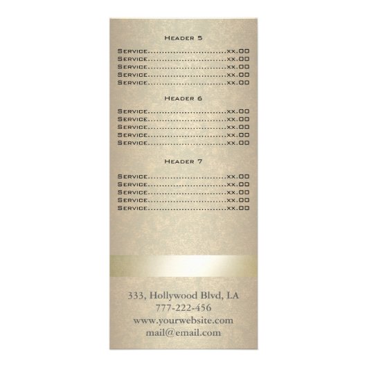 Elegant chic modern luxury faux gold menu card (Achterkant)