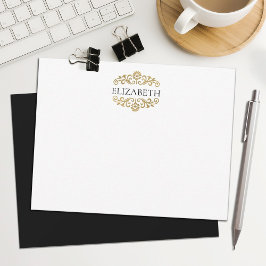 Elegant Chic Modern Monogram Black Gold  Notitiekaartje