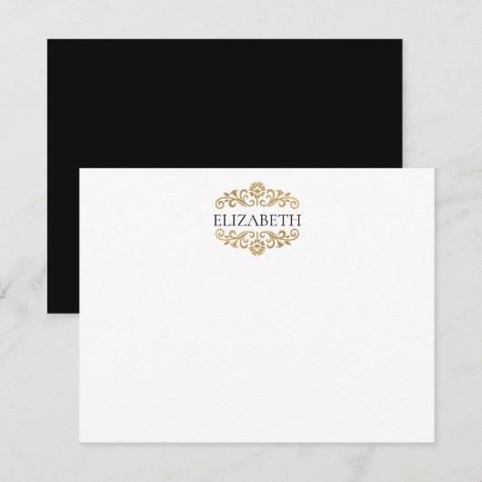 Elegant Chic Modern Monogram Black Gold  Notitiekaartje (Voorkant / Achterkant)