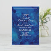 Elegant Chic Modern Navy Blue Waterverf Sweet 16 Kaart (Staand voorkant)